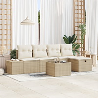 vidaXL 6-delat trädgårdsoff-set med kuddar Beige Poly Rattan