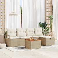 vidaXL 6-delars trädgårdssoffset med kuddar beige poly rattan