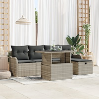 vidaXL 6-delat trädgårdsoff-set med kuddar ljusgrå poly rattan, vidaXL 2-sits trädgårdsoffa med kuddar ljusgrå poly rattan