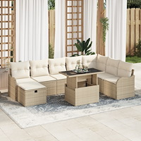 vidaXL 9-delars trädgårdsoffset med kuddar beige poly rattan, vidaXL 2-sits trädgårdsoffa med kuddar beige poly rattan