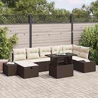 vidaXL 8-delat Trädgårdsofa set med kuddar brun poly rattan