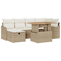 vidaXL 7-delars trädgårdsoffset med kuddar Beige Poly Rattan