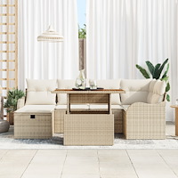 vidaXL 7-delars trädgårdsoffset med kuddar Beige Poly Rattan