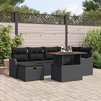 vidaXL 7 Delars Trädgårdsoff Set med Kuddar Svart Poly Rattan, vidaXL 2-sits Trädgårdsoffa med Kuddar Svart Poly Rattan
