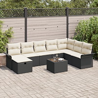 vidaXL Trädgårdsoffset med kudde med lagring 9 pcs Svart Poly rattan