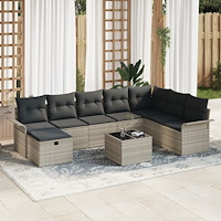 vidaXL Trädgårdsoffset med kudde med lagring 9 pcs Ljusgrå Poly rattan