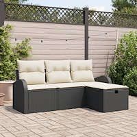 vidaXL 4-delad trädgårdsoffagrupp med kuddar svart poly-rattan, vidaXL 2-sits trädgårdsoffa med förvaring & kuddar svart poly-r...