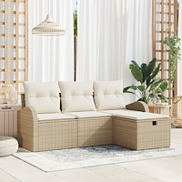 vidaXL 4-delat trädgårdssofaset med kuddar beige poly rattan