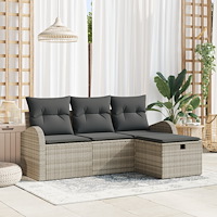 vidaXL 4-delat trädgårdsoffaset med kuddar Ljusgrå Poly Rattan, vidaXL 2-sits trädgårdsoffa med förvaring & kuddar Ljusgrå Poly...