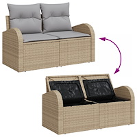 vidaXL 7-delat Trädgårdsoffa Set med Kuddar Beige Poly Rattan