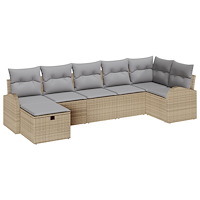 vidaXL 7-delat Trädgårdsoffa Set med Kuddar Beige Poly Rattan