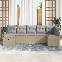 vidaXL 7-delat Trädgårdsoffa Set med Kuddar Beige Poly Rattan