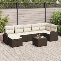 vidaXL 8-delad Trädgårdsoffa set med Kuddar Brun Poly Rattan, vidaXL 2-sits Trädgårdsoffa med Förvaring & Kuddar Brun Poly Ratt...