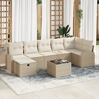 vidaXL 8-delar Trädgårdssoffa med kuddar Beige Poly Rattan