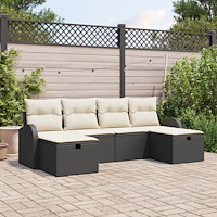vidaXL 6-delat trädgårdsoffasett med kuddar svart poly rattan, vidaXL 2-sits trädgårdsoffa med förvaring och kuddar svart poly...