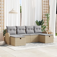 vidaXL 6-delat Trädgårdsoffaset med Kuddar Beige Poly Rattan, vidaXL 2-sits Trädgårdsoffa med Förvaring & Kuddar Beige Poly Rat...