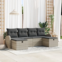 vidaXL 6-delars Trädgårdsoff-set med Kuddar Ljusgrå Poly Rattan, vidaXL 2-sitsig Trädgårdsoffa med Förvaring & Kuddar Ljusgrå P...