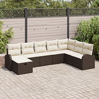 vidaXL 8-delat trädgårdsoff set med kuddar brun poly rattan, vidaXL 2-sits trädgårdsoffa med förvaring & kuddar brun poly ratta...