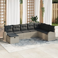 vidaXL 8-delars trädgårdsofa set med kuddar Ljusgrå Poly Rotting, vidaXL 2-sits trädgårdsoffa med förvaring och kuddar Ljusgrå...