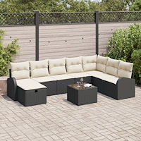 vidaXL 9-delad Trädgårdsoffgrupp med Kuddar Svart Poly Rattan, vidaXL 2-sits Trädgårdsoffa med Förvaring & Kuddar Svart Poly Ra...