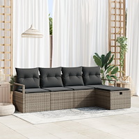 vidaXL 5-delad trädgårdsoffaset med kuddar Grå poly rattan, vidaXL 2-sits trädgårdsoffa med förvaring och kuddar Grå poly ratta...