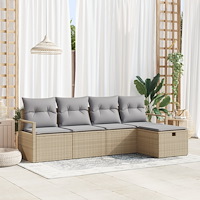 vidaXL 5-delad trädgårdsoff-set med kuddar beige konstrotting, vidaXL 2-sits trädgårdsoffa med förvaring och kuddar beige konst...