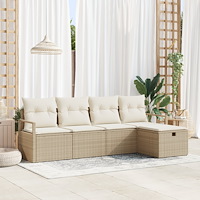 vidaXL 5-delad Trädgårdsoffagrupp med Kuddar Beige Poly Rattan