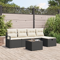 vidaXL 6 delars Trädgårdsofa set med kuddar Svart Poly Rattan