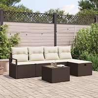 vidaXL 6-delad trädgårdsoffa med kuddar Brun Poly Rattan, vidaXL 2-sits trädgårdsoffa med förvaring & kuddar Brun Poly Rattan