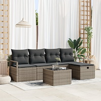 vidaXL 6-delad trädgårdsoffset med kuddar grå poly rattan, vidaXL 2-sits trädgårdsoffa med förvaring och kuddar grå poly rattan