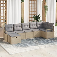 vidaXL 7-delade trädgårdsoffaset med kuddar Beige poly-rattan, vidaXL 2-sits trädgårdsoffa med förvaring & kuddar Beige poly-ra...