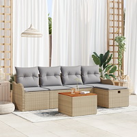 vidaXL 6-delat trädgårdsofaset med kuddar Beige Polyrotting
