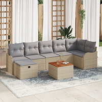 vidaXL 8-delat trädgårdsoff-set med kuddar Beige Poly Rattan