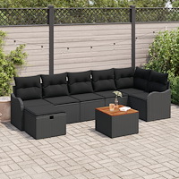 vidaXL 8-delat trädgårdssoffset med kuddar svart poly rattan, vidaXL 2-sits trädgårdssoffa med förvaring & kuddar svart poly ra...