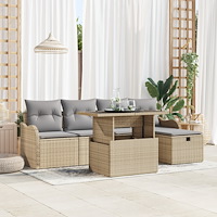 vidaXL 6 Delars Trädgårdsoffaset med Kuddar Beige Poly Rattan, vidaXL 2-Sits Trädgårdsoffa med Förvaring & Kuddar Beige Poly Ra...