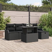 vidaXL 6-delat Trädgårdsofaset med Kuddar Svart Poly Rattan, vidaXL 2-sits Trädgårdsoffa med Förvaring & Kuddar Svart Poly Ratt...