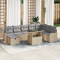 vidaXL 9-delad trädgårdsoffagrupp med kuddar beige poly-rattan, vidaXL 2-sits trädgårdsoffa med förvaring & kuddar beige poly-r...