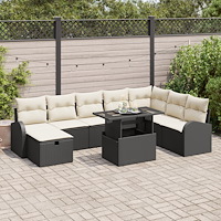 vidaXL 9-dels trädgårdssoffa set med kuddar svart poly rattan, vidaXL 2-sits trädgårdssoffa med förvaring och kuddar svart poly...