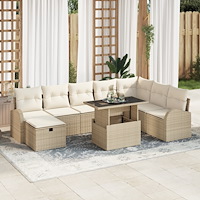 vidaXL 9-delat trädgårdsoffaset med kuddar beige poly rotting