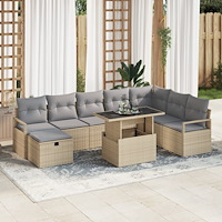 vidaXL 9-delat trädgårdsofa-set med kuddar Beige Poly Rattan, vidaXL 2-sits trädgårdsoffa med förvaring & kuddar Beige Poly Rat...