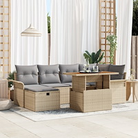vidaXL 7-delars trädgårdsoffset med kuddar beige poly rotting, vidaXL 2-sits trädgårdsoffa med förvaring & kuddar beige poly ro...