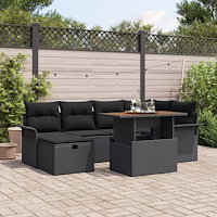 vidaXL 7-delars trädgårdsoffaset med kuddar Svart Poly Rattan, vidaXL 2-sits trädgårdsoffa med förvaring och kuddar Svart Poly...