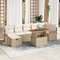 vidaXL 8-delars trädgårdsoff set med kuddar beige poly rattan