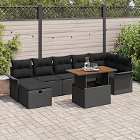 vidaXL 8-delat trädgårdsoffaset med kuddar svart poly rattan, vidaXL 2-sits trädgårdsoffa med förvaring och kuddar svart poly r...