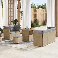 vidaXL 8-delat trädgårdsoff set med kuddar Beige Poly Rattan Akacia, vidaXL 3-delat trädgårdsdining set med kuddar Beige Poly R...