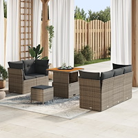 vidaXL 8-delad trädgårdsoffasett med kuddar grå poly rattan akacia, vidaXL 3-delad trädgårdsdiningset med kuddar grå poly ratta...