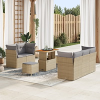 vidaXL 8-delat trädgårdssofa set med kuddar Beige Poly Rattan Akacia, vidaXL 3-delat trädgårdsdining set med kuddar Beige Poly...