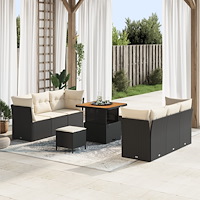 vidaXL 9-delars trädgårdsoffset med dynor svart poly rattan akacia, vidaXL 3-delars trädgårdsdining set med dynor svart poly ra...