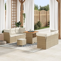 vidaXL 9-delat trädgårdsoffset med kuddar Beige Poly Rattan Akacia, vidaXL 3-delat trädgårdsdining set med kuddar Beige Poly Ra...