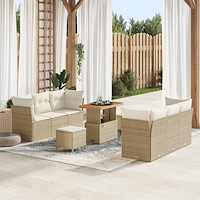 vidaXL 9-delars trädgårdsoffset med kuddar Beige Poly Rattan Akacia, vidaXL 3-delars trädgårdsmatgrupp med kuddar Beige Poly Ra...